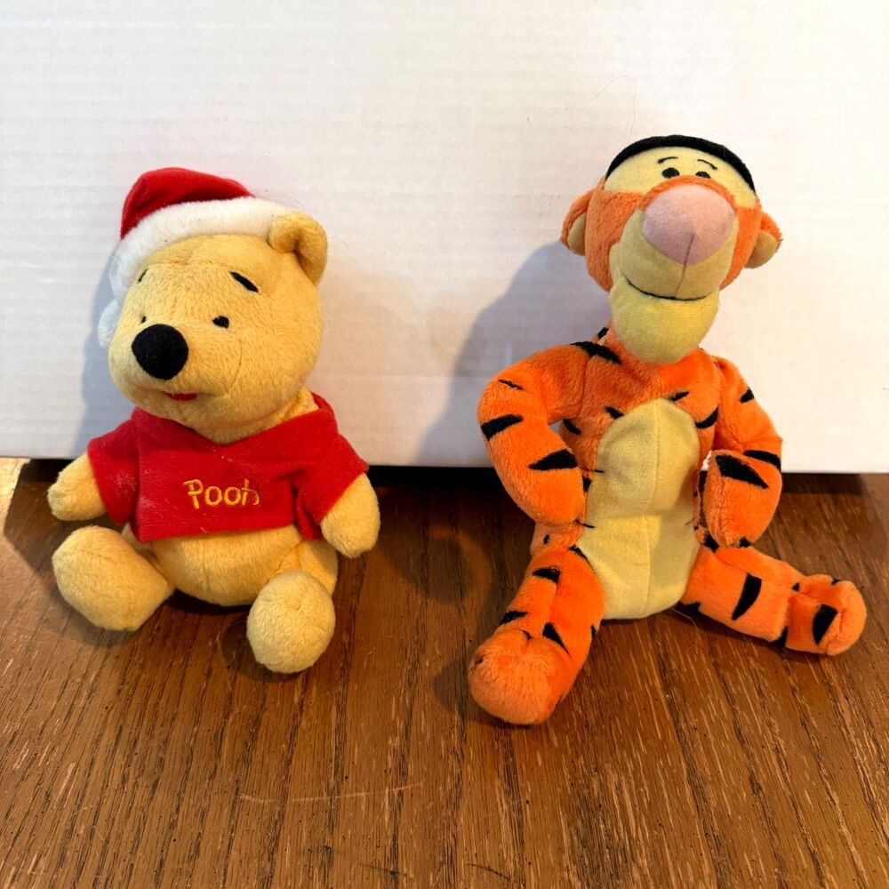 Disney Winnie the Pooh & Tigger Christmas Santa Plush Lot Mattel Arcotoys 1990s